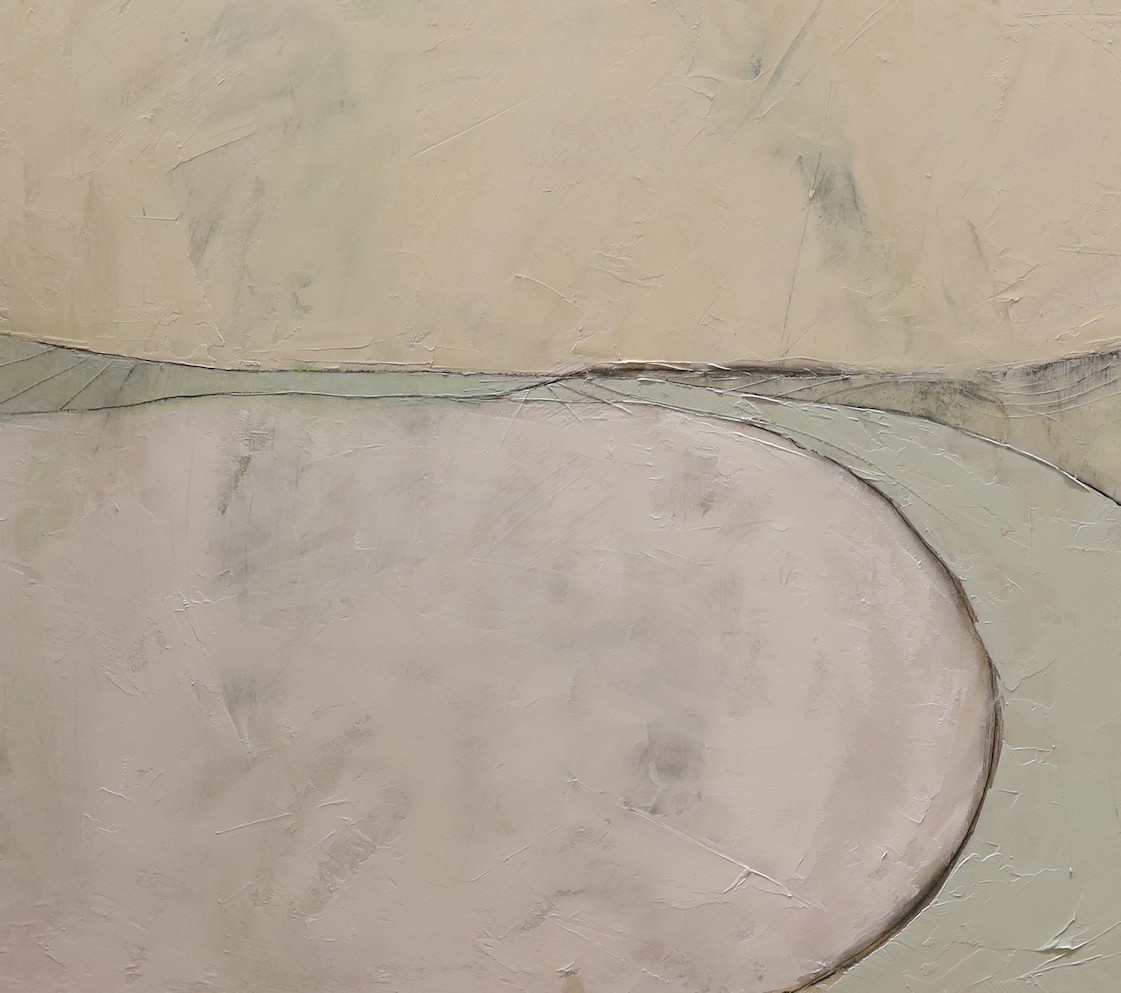 Rebecca Morse (Modern British) two oils on canvas, one titled “Green over Blue” and Donna Fleming Hall oil on board “Abstract Landscape (3)